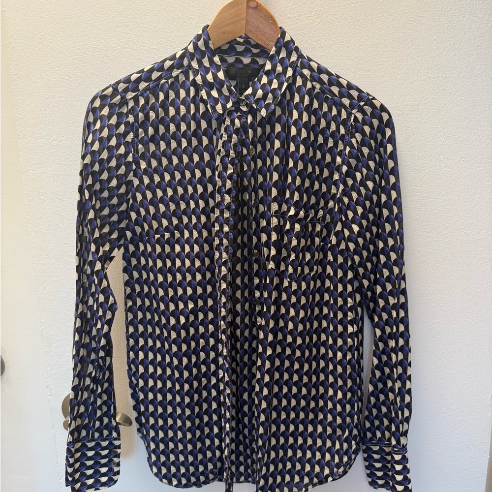J. Crew Silk Blend Patterned Button Down Blouse